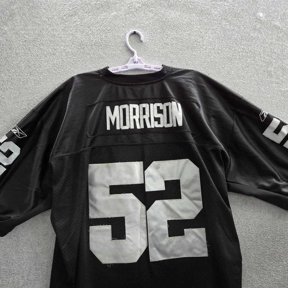 VINTAGE Oakland Raiders Men Shirt 56 Black Reebok 52 Kirk Morrison